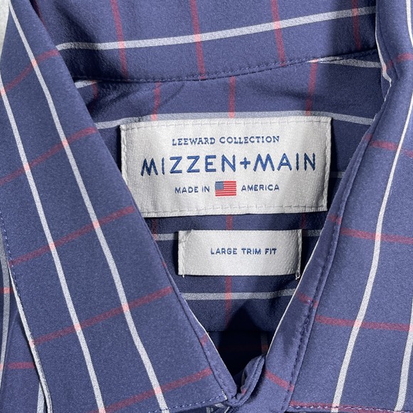 Mizzen+Main Leeward Collection Mens Large Trim Fit Button Down Shirt Blue Stripe - Picture 3 of 11